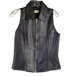 VINTAGE ANN TAYLOR LOFT LEATHER BLACK VEST WITH FRONT ZIP SIZE MEDIUM